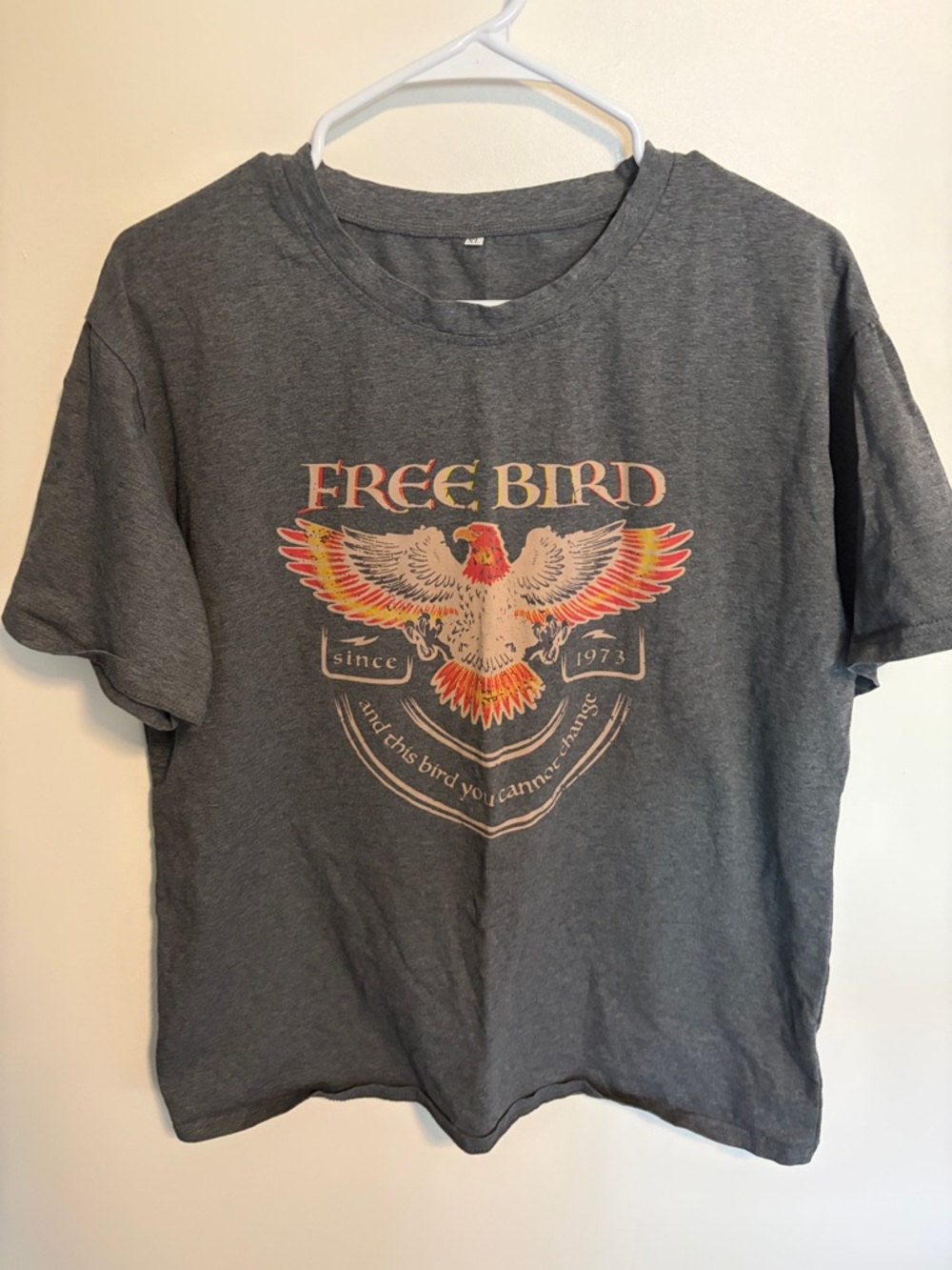 Free Bird Graphic Tee - Gray with Multicolor Eagle Design